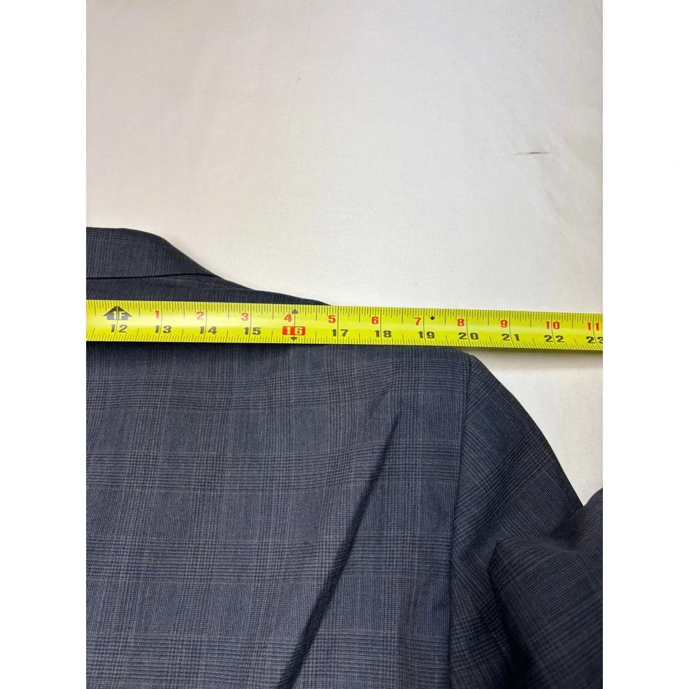 Ralph Lauren Mens 42L Wool Cashmere Glen Plaid Blazer Blue Grey Made in Canada